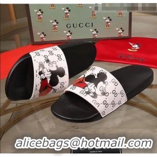 Promotional Gucci x Disney Mickey GG Print Rubber Flat Slide Sandals G0916 White/Black 2020 (For Women and Men)