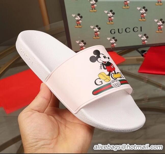 Promotional Gucci x Disney Mickey Print Rubber Slide Sandals G0919 White 2020 (For Women and Men)