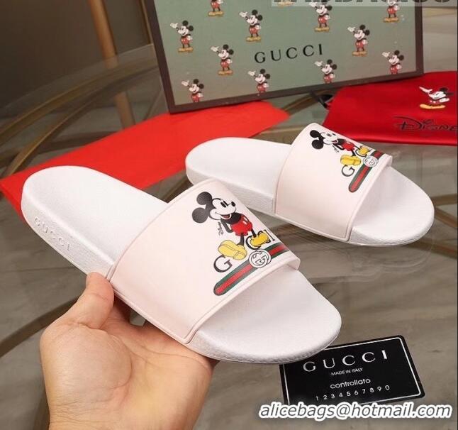 Promotional Gucci x Disney Mickey Print Rubber Slide Sandals G0919 White 2020 (For Women and Men)