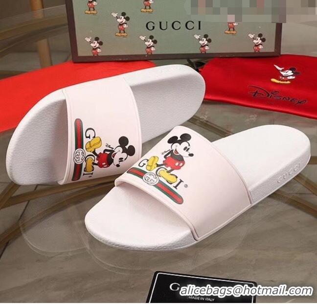 Promotional Gucci x Disney Mickey Print Rubber Slide Sandals G0919 White 2020 (For Women and Men)