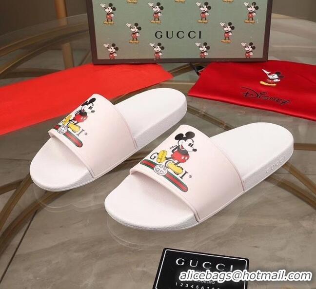 Promotional Gucci x Disney Mickey Print Rubber Slide Sandals G0919 White 2020 (For Women and Men)