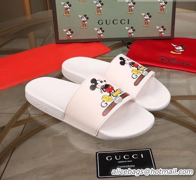 Promotional Gucci x Disney Mickey Print Rubber Slide Sandals G0919 White 2020 (For Women and Men)