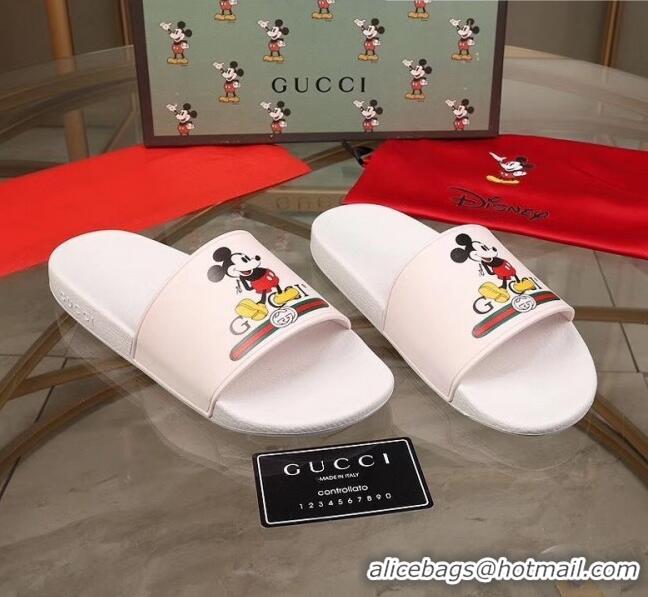 Promotional Gucci x Disney Mickey Print Rubber Slide Sandals G0919 White 2020 (For Women and Men)