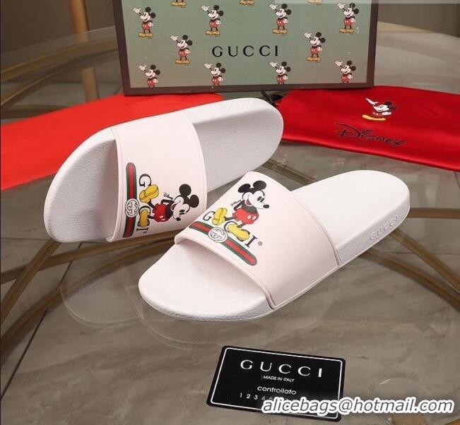 Promotional Gucci x Disney Mickey Print Rubber Slide Sandals G0919 White 2020 (For Women and Men)