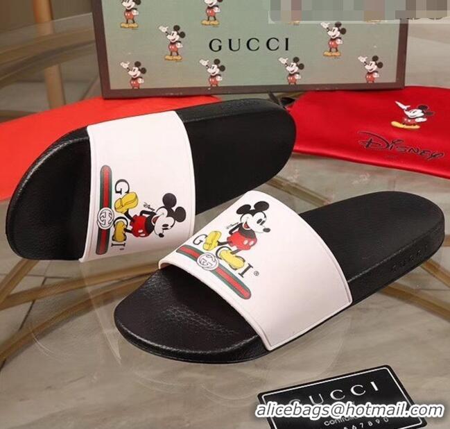 Classic Gucci x Disney Mickey Print Rubber Slide Sandals G0919 White/Black 2020 (For Women and Men)