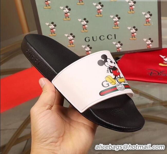 Classic Gucci x Disney Mickey Print Rubber Slide Sandals G0919 White/Black 2020 (For Women and Men)