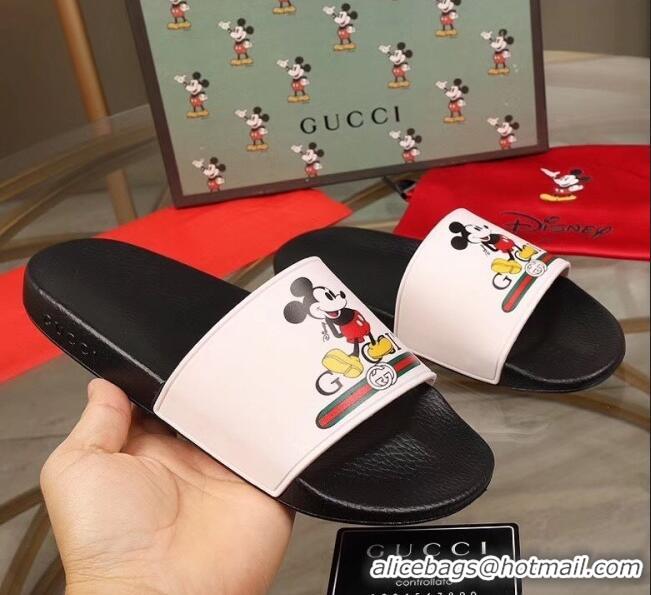 Classic Gucci x Disney Mickey Print Rubber Slide Sandals G0919 White/Black 2020 (For Women and Men)