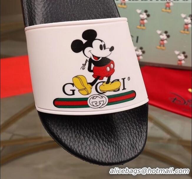 Classic Gucci x Disney Mickey Print Rubber Slide Sandals G0919 White/Black 2020 (For Women and Men)