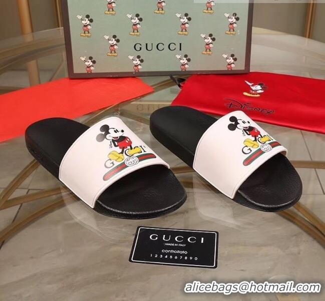 Classic Gucci x Disney Mickey Print Rubber Slide Sandals G0919 White/Black 2020 (For Women and Men)