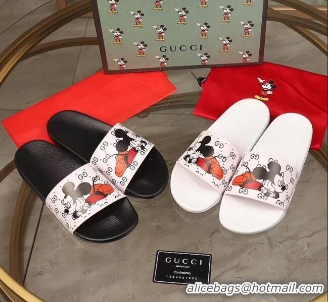 Classic Gucci x Disney Mickey Print Rubber Slide Sandals G0919 White/Black 2020 (For Women and Men)