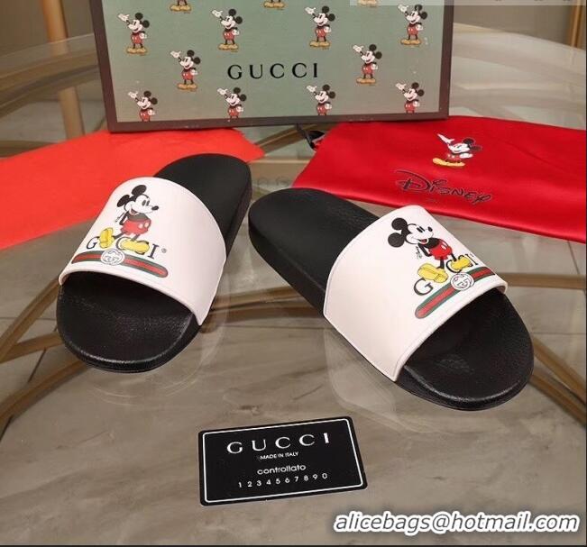 Classic Gucci x Disney Mickey Print Rubber Slide Sandals G0919 White/Black 2020 (For Women and Men)