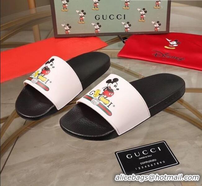 Classic Gucci x Disney Mickey Print Rubber Slide Sandals G0919 White/Black 2020 (For Women and Men)