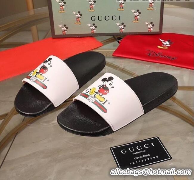 Classic Gucci x Disney Mickey Print Rubber Slide Sandals G0919 White/Black 2020 (For Women and Men)