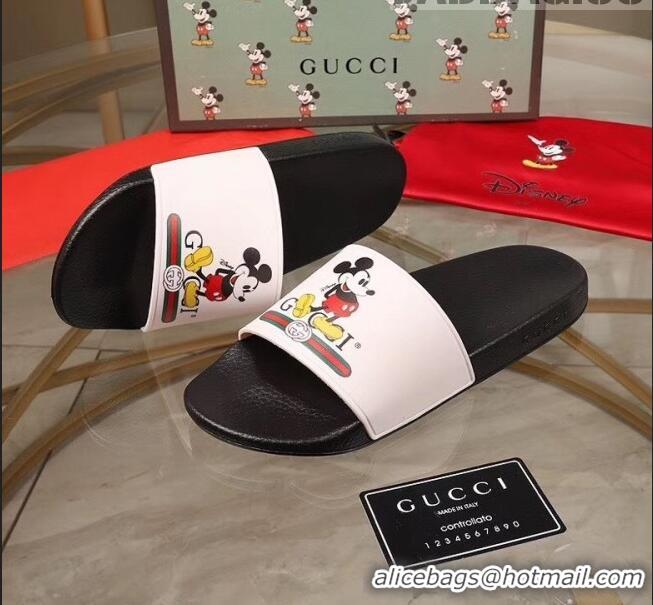 Classic Gucci x Disney Mickey Print Rubber Slide Sandals G0919 White/Black 2020 (For Women and Men)