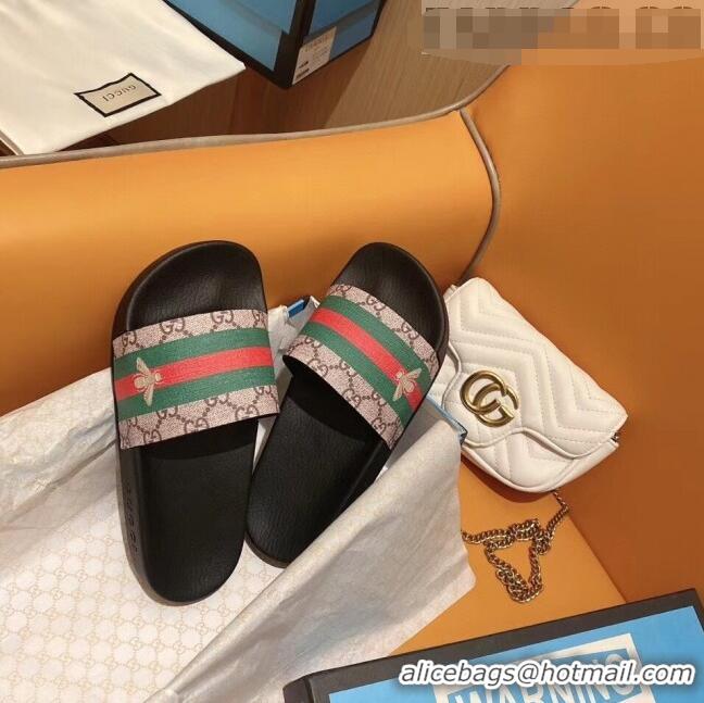 Promotional Gucci GG Supreme And Bee Print Slide Sandal With Stripe G0920 2020 (For Women and Men)