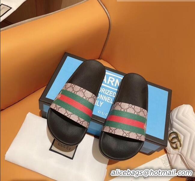 Promotional Gucci GG Supreme And Bee Print Slide Sandal With Stripe G0920 2020 (For Women and Men)