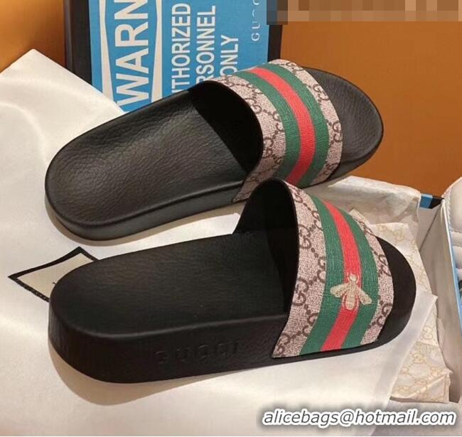 Promotional Gucci GG Supreme And Bee Print Slide Sandal With Stripe G0920 2020 (For Women and Men)