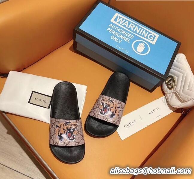 Low Price Gucci GG Tiger Print Slide Sandal G002 Brown 2020(For Women and Men)