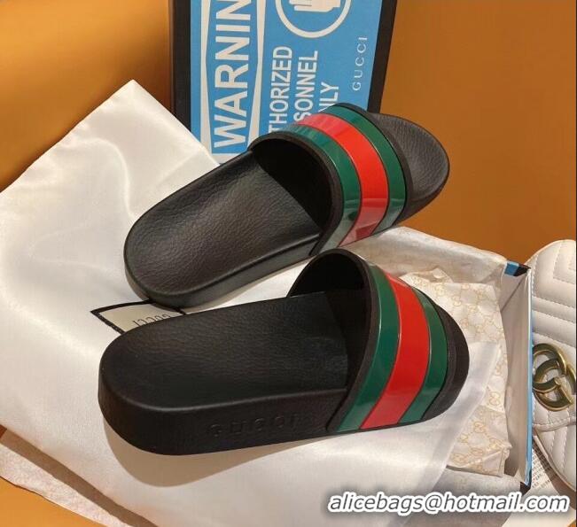 Buy New Gucci Web Rubber Slide Sandal G004 Black 2020(For Women and Men)