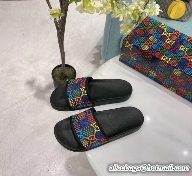 Top Design Gucci GG Psychedelic Supreme Canvas Slide Sandal G0929 Black 2020(For Women and Men)