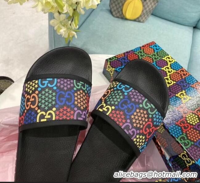 Top Design Gucci GG Psychedelic Supreme Canvas Slide Sandal G0929 Black 2020(For Women and Men)