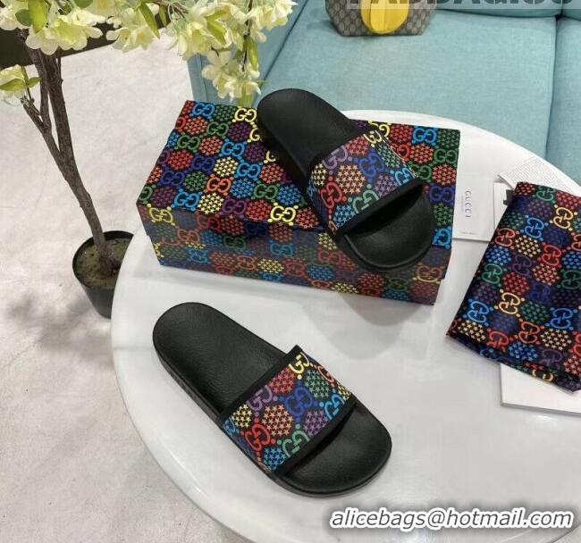 Top Design Gucci GG Psychedelic Supreme Canvas Slide Sandal G0929 Black 2020(For Women and Men)