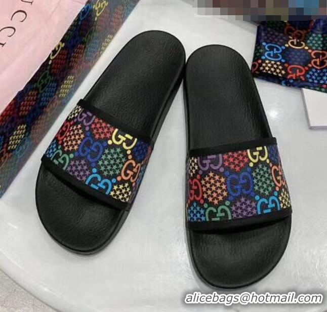 Top Design Gucci GG Psychedelic Supreme Canvas Slide Sandal G0929 Black 2020(For Women and Men)