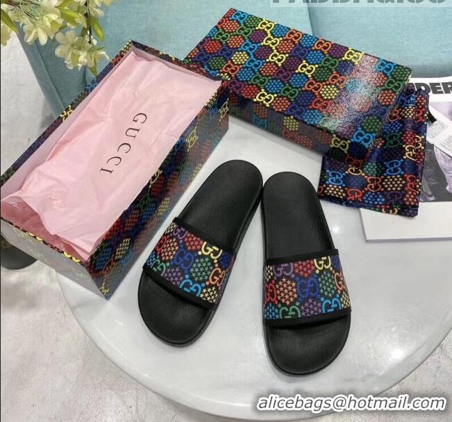 Top Design Gucci GG Psychedelic Supreme Canvas Slide Sandal G0929 Black 2020(For Women and Men)