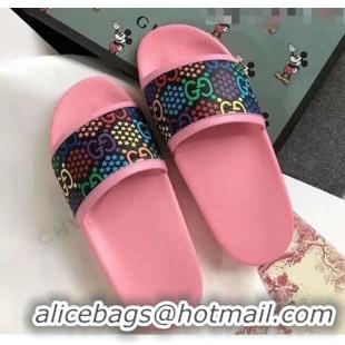 Pretty Style Gucci GG Psychedelic Supreme Canvas Slide Sandal G0930 Pink 2020(For Women and Men)