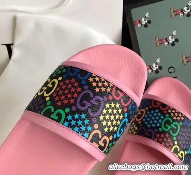 Pretty Style Gucci GG Psychedelic Supreme Canvas Slide Sandal G0930 Pink 2020(For Women and Men)