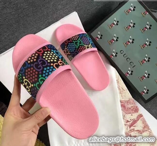 Pretty Style Gucci GG Psychedelic Supreme Canvas Slide Sandal G0930 Pink 2020(For Women and Men)