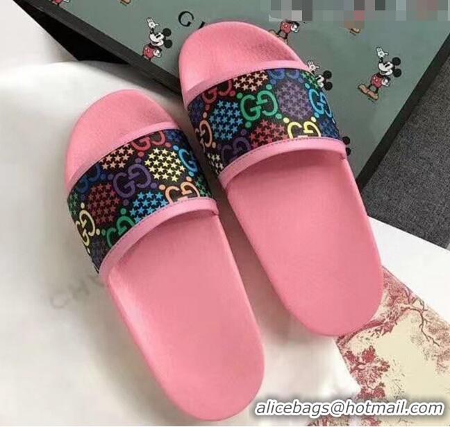 Pretty Style Gucci GG Psychedelic Supreme Canvas Slide Sandal G0930 Pink 2020(For Women and Men)