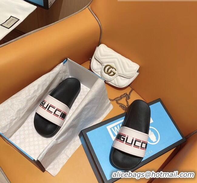 Promotional Gucci Stripe Rubber Slide Sandal 524984 Black/White 2020(For Women and Men)