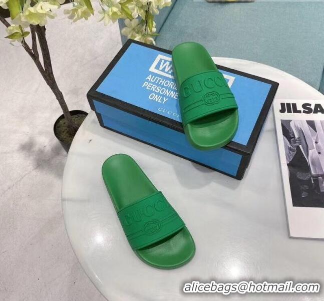 Inexpensive Gucci Logo Rubber Slide Sandal 522887 Green 2020