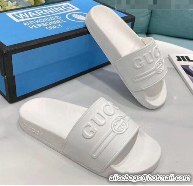 Well Crafted Gucci Logo Rubber Slide Sandal 522887 White 2020