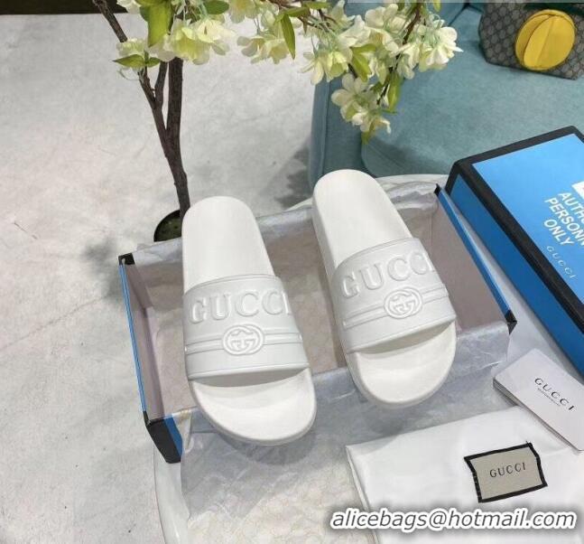 Well Crafted Gucci Logo Rubber Slide Sandal 522887 White 2020