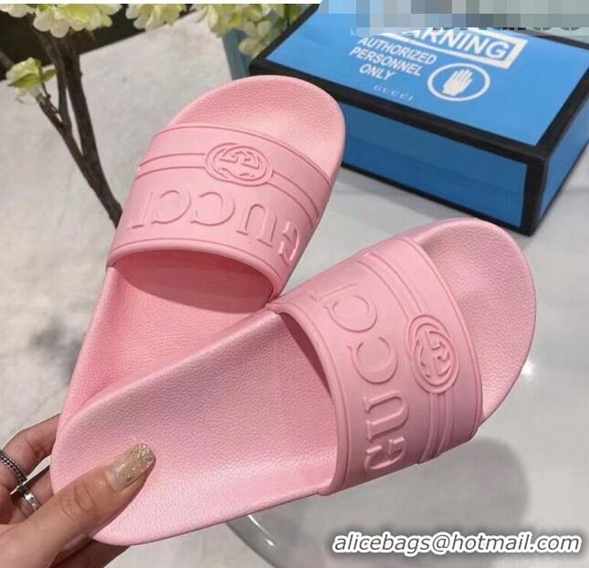 Reproduction Gucci Logo Rubber Slide Sandal 522887 Pink 2020(For Women and Men)