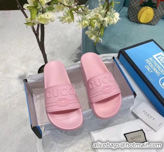 Reproduction Gucci Logo Rubber Slide Sandal 522887 Pink 2020(For Women and Men)