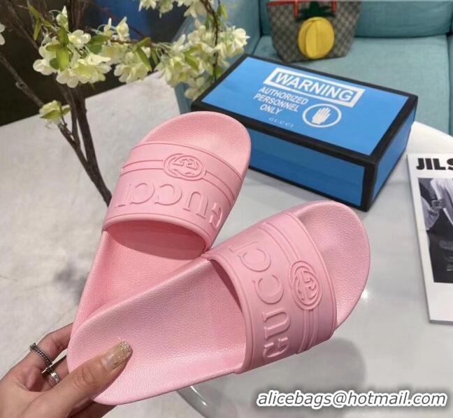 Reproduction Gucci Logo Rubber Slide Sandal 522887 Pink 2020(For Women and Men)