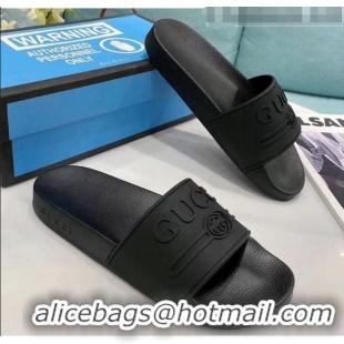 Popular Style Gucci Logo Rubber Slide Sandal 522887 Black 2020(For Women and Men)