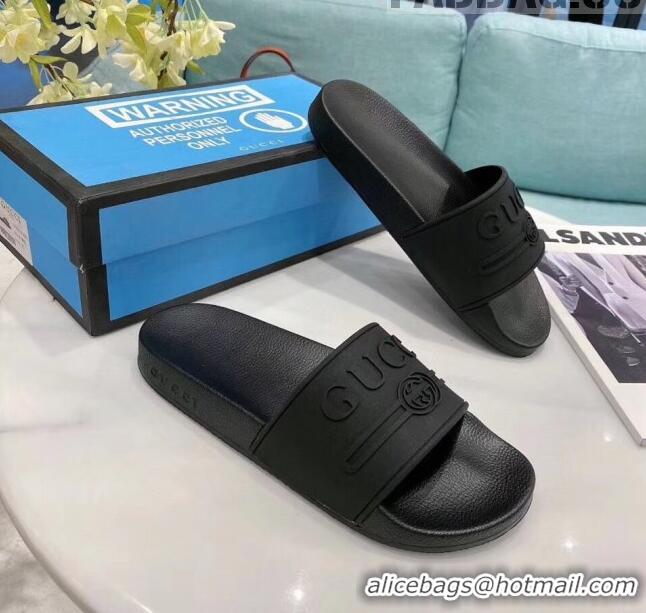 Popular Style Gucci Logo Rubber Slide Sandal 522887 Black 2020(For Women and Men)