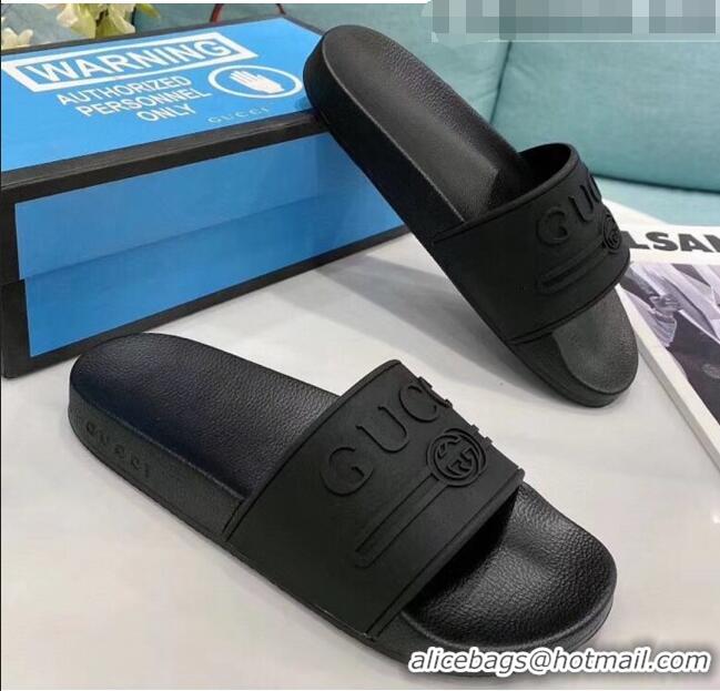 Popular Style Gucci Logo Rubber Slide Sandal 522887 Black 2020(For Women and Men)