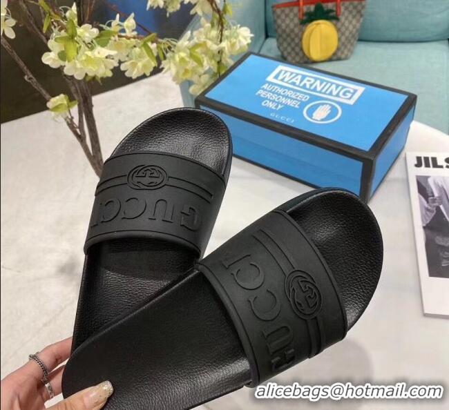 Popular Style Gucci Logo Rubber Slide Sandal 522887 Black 2020(For Women and Men)