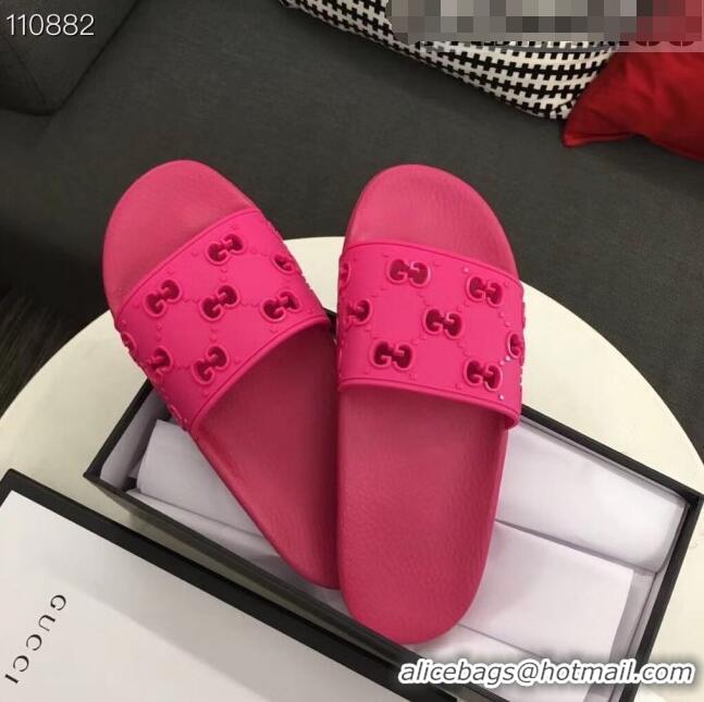 Reasonable Price Gucci Rubber GG Slide Sandal 573922 Rosy 2020 (For Women and Men)