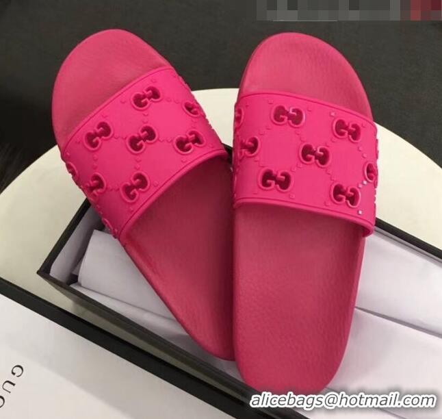 Reasonable Price Gucci Rubber GG Slide Sandal 573922 Rosy 2020 (For Women and Men)