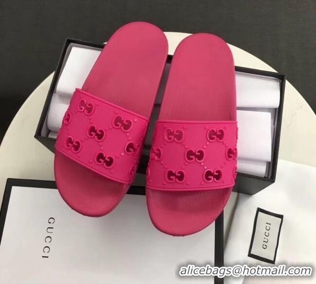 Reasonable Price Gucci Rubber GG Slide Sandal 573922 Rosy 2020 (For Women and Men)