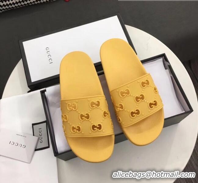 Good Looking Gucci Rubber GG Slide Sandal 573922 Yellow 2020 (For Women and Men)