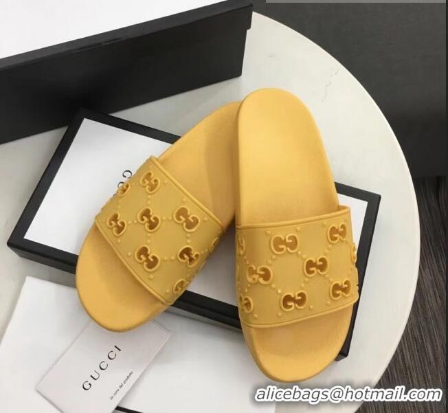 Good Looking Gucci Rubber GG Slide Sandal 573922 Yellow 2020 (For Women and Men)