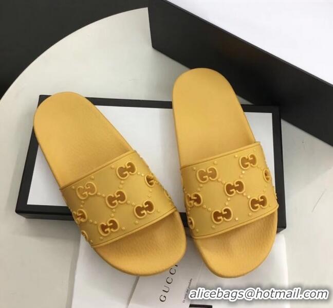 Good Looking Gucci Rubber GG Slide Sandal 573922 Yellow 2020 (For Women and Men)