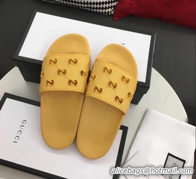 Good Looking Gucci Rubber GG Slide Sandal 573922 Yellow 2020 (For Women and Men)